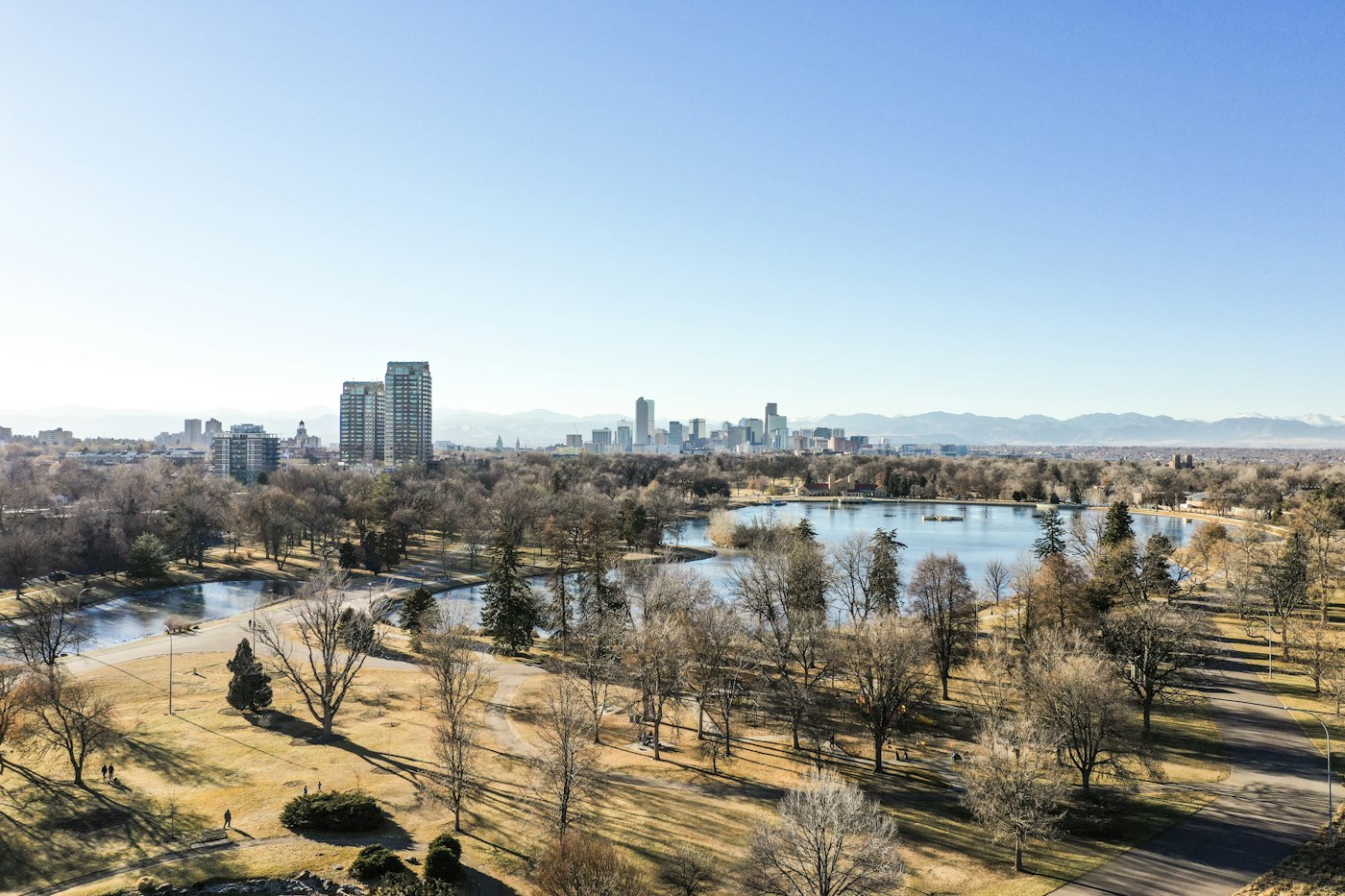 Denver skyline seen from a city park